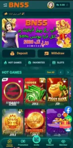 Colorful and user-friendly interface of BN55 Game app for smooth gameplay