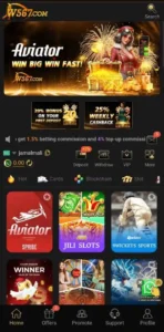 W567 game main interface with casino and card options