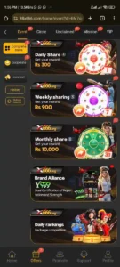 Bonuses and rewards page in X666 Game app displaying daily and referral bonuses